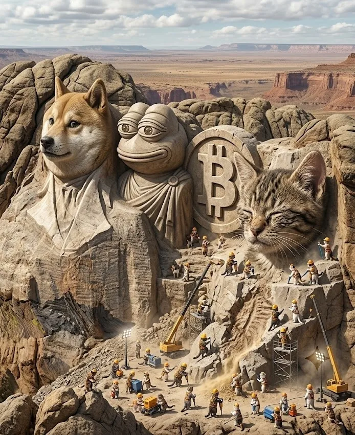 Cate carved into the meme Mount Rushmore