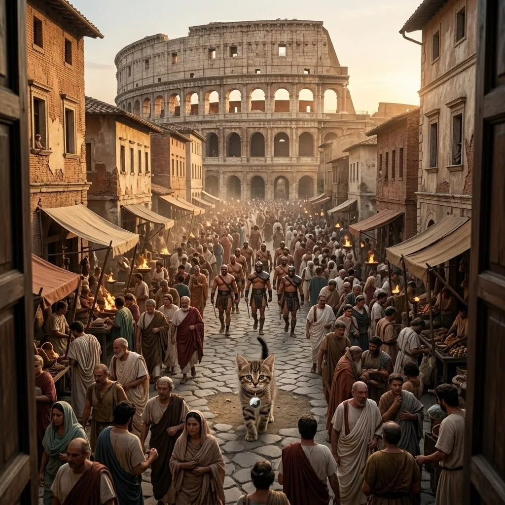 Cate strolling through ancient Rome by the Colosseum
